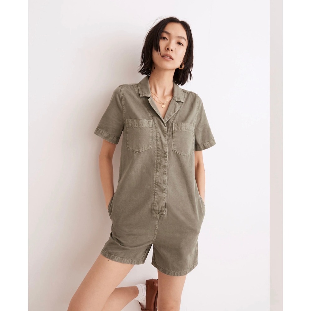 Madewell Women's Garment Dyed Relaxed Coverall Romper Green Sz XL